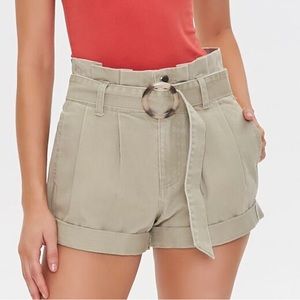 Forever 21 Light Green Belted Paperbag Denim Shorts (Size 24)
